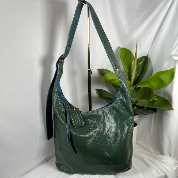 Coach Green Patent Leather Y2K Hobo Shoulder Purse Gold Hardware - Picture 1 of 13